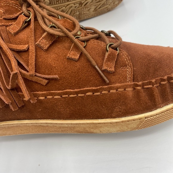 Zodiac Vera Leather Saddle Brown Fringe Boho Suede Moccasin Boots NWOT Size 8.5 - Picture 12 of 16